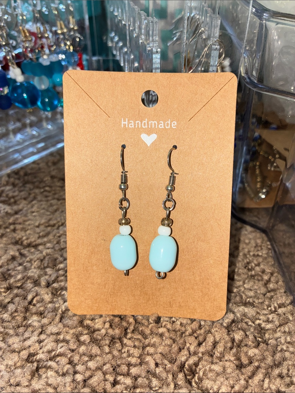 Handmade Light Aqua Bead Drop Earrings
